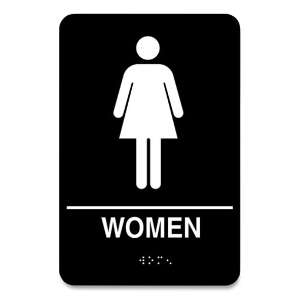 Indoor Restroom Door Sign, Men/Women, 5.9 x 9, Black/White, 2/Pack