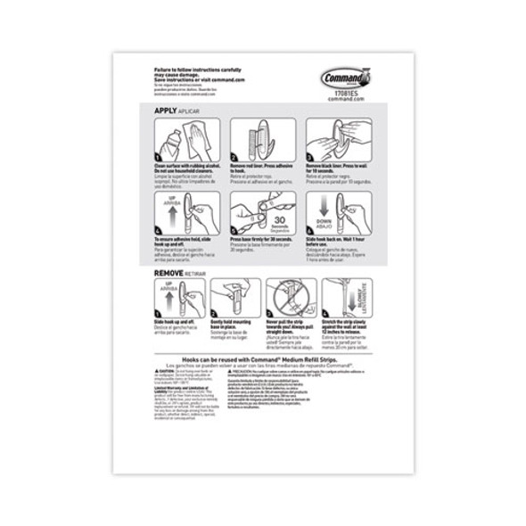General Purpose Designer Hooks, Medium, Plastic, White, 3 lb Capacity, 50 Hooks and 50 Strips/Carton