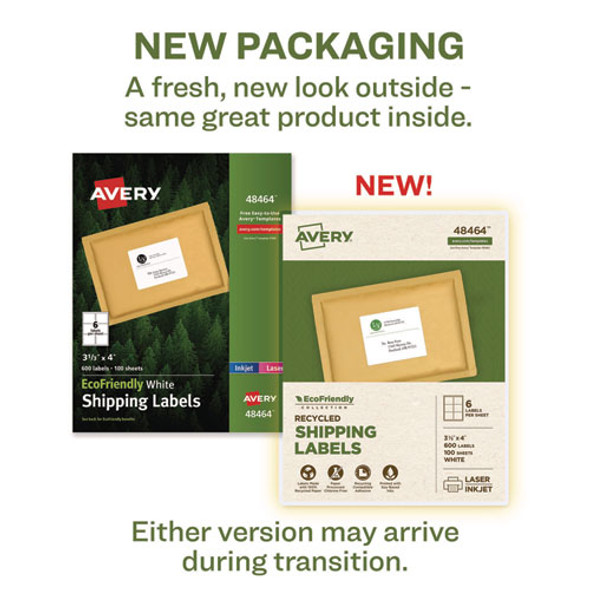 EcoFriendly Mailing Labels, Inkjet/Laser Printers, 3.33 x 4, White, 6/Sheet, 100 Sheets/Pack