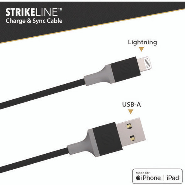 strikeLINE USB-A to Apple Lightning Charge and Sync Cable, 4 ft, Black
