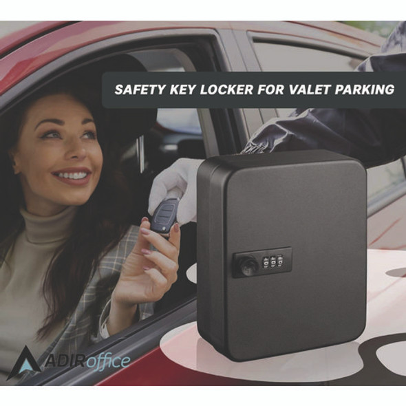 Steel Heavy-Duty Key Cabinet with Combination Lock, 30-Key, 6.4 x 3 x 8, Stainless Steel 304, Black