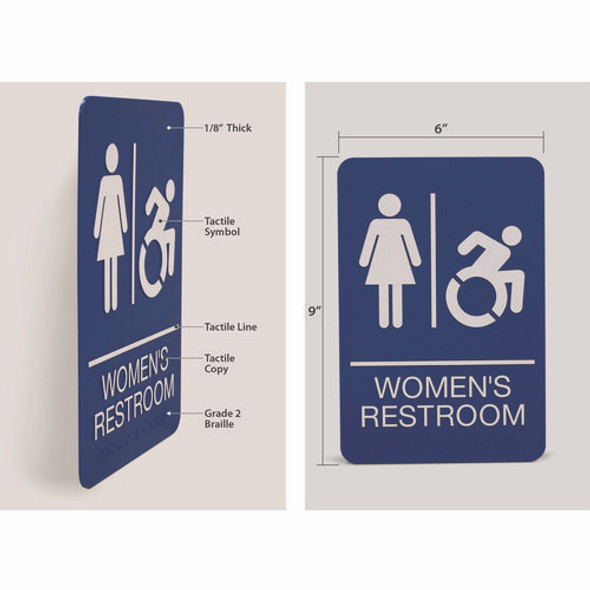 ADA Sign, Women's Restroom, 6 x 9, Blue Face, White Graphics