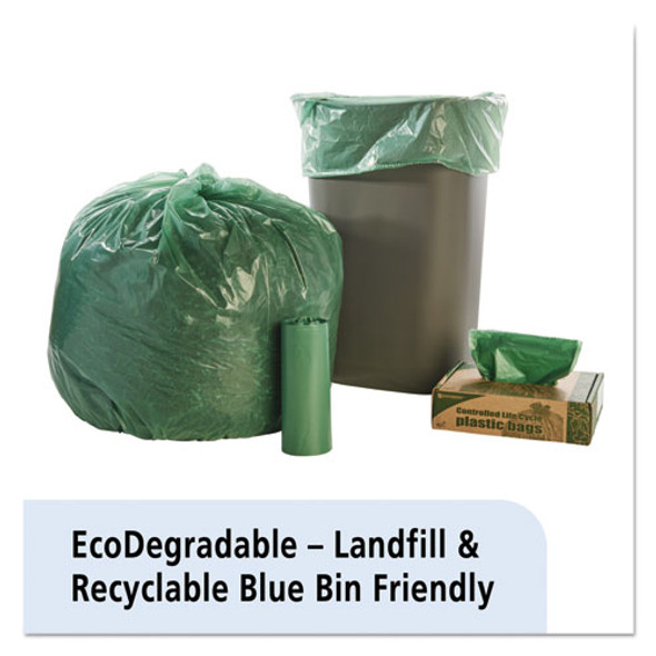 Controlled Life-Cycle Plastic Trash Bags, 33 gal, 1.1 mil, 33" x 40", Green, 40/Box