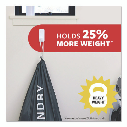X-Large Utility Hook, Plastic, White, 10 lb Capacity, 1 Hook and 4 Strips