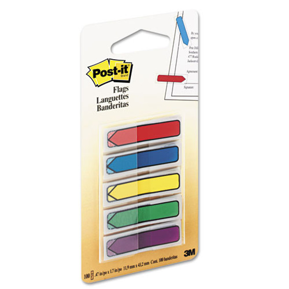 Arrow 0.5" Page Flags, Blue/Green/Purple/Red/Yellow, 20/Color, 100/Pack