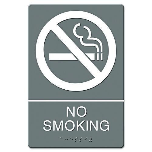 ADA Sign, No Smoking Symbol w/Tactile Graphic, Molded Plastic, 6 x 9, Gray