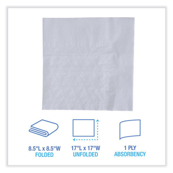 Dinner Napkin, 1-Ply, 17 x 17, White, 250/Pack, 12 Packs/Carton