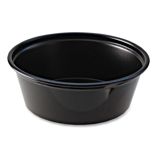 Portion Cups, 1.5 oz, Squat, Plastic, Black, 250/Sleeve, 10 Sleeves/Carton