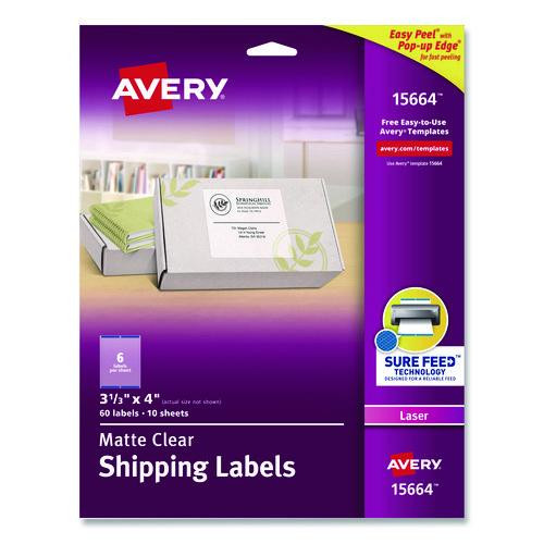 Matte Clear Easy Peel Mailing Labels w/ Sure Feed Technology, Laser Printers, 3.33 x 4, Clear, 6/Sheet, 10 Sheets/Pack