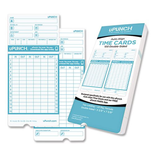 Pay-to-Punch Time Card for SB1200 Time Clock, Two Sides, 3.38 x 7.38, 100/Pack