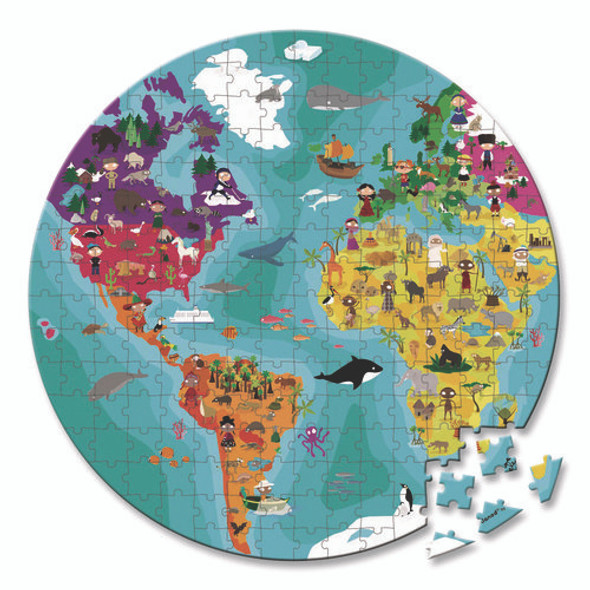 Cardboard Puzzle, Round Double-Sided Blue Planet Suitcase, 208 Pieces, Ages 7 Years and Up