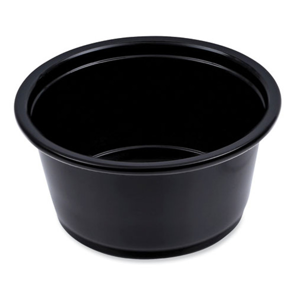 Souffle/Portion Cups, 2 oz, Plastic, Black, 125/Sleeve, 20 Sleeves/Carton
