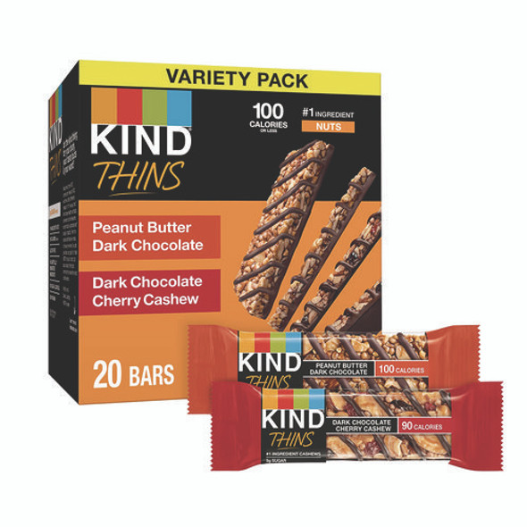 Thins Bar Variety Pack, Dark Chocolate Cherry Cashew; Peanut Butter Dark Chocolate, 0.74 oz, 20/Box