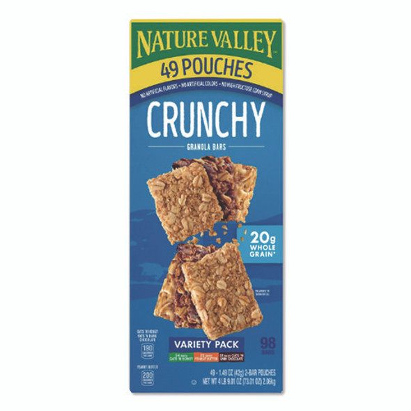 Granola Bars, Assorted Crunchy Bars, 1.5 oz Pouch, 2 Bars/Pouch, 49 Packs/Box