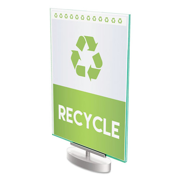Superior Image Swivel Sign Holder w/Green Edge, 8.5 x 11 Insert, Silver Base