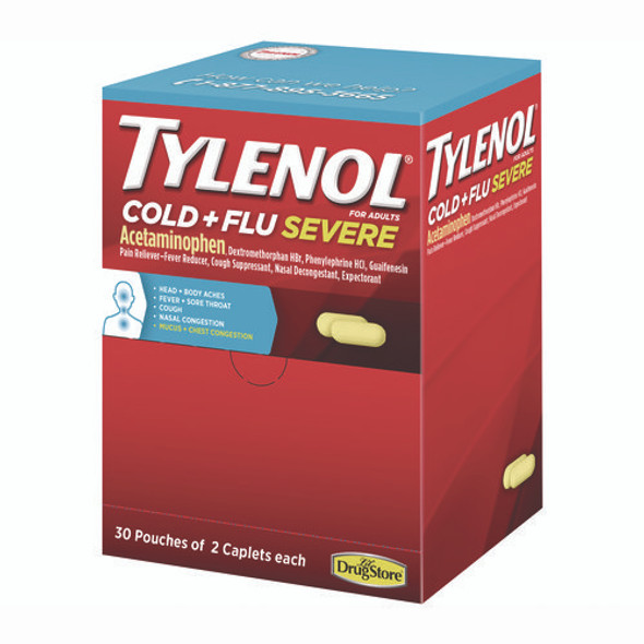 Cold + Flu Severe Caplets, 2/Pack, 30 Packs/Box