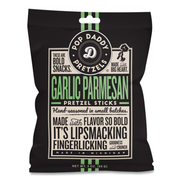 Garlic Parmesan Pretzel Sticks, 3 oz Bag, 15/Carton