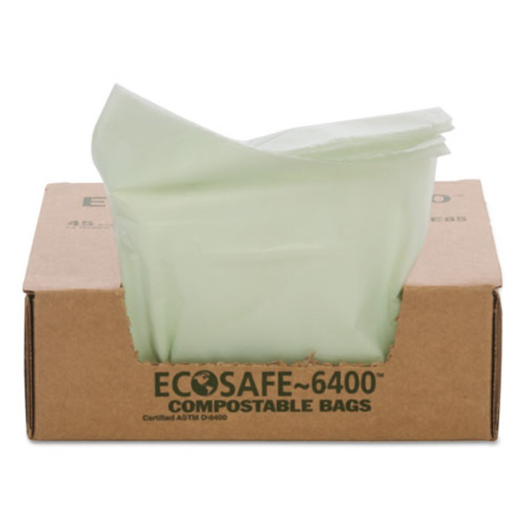 EcoSafe-6400 Bags, 13 gal, 0.85 mil, 24" x 30", Green, 45/Box