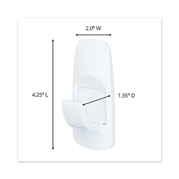 General Purpose Hooks, Jumbo, Plastic, White, 7.5 lb Capacity, White, 1 Hook and 4 Strips