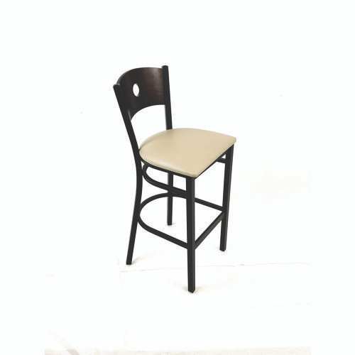 Circle Series Barstool, Supports Up to 300 lb, 28.5" Seat Height, Taupe Seat, Dark Walnut Back, Black Base