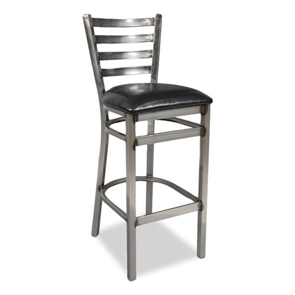 White Horse Series Barstools, Supports Up to 300 lb, 29.5" Seat Height, Black Seat, Industrial Clear-Coat Steel Back/Frame White Horse Series Barstools, Supports Up to 300 lb, 29.5" Seat Height, Black Seat, Industrial Clear-Coat Steel Back/Frame