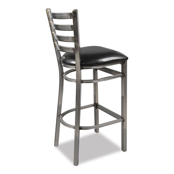 White Horse Series Barstools, Supports Up to 300 lb, 29.5" Seat Height, Black Seat, Industrial Clear-Coat Steel Back/Frame White Horse Series Barstools, Supports Up to 300 lb, 29.5" Seat Height, Black Seat, Industrial Clear-Coat Steel Back/Frame