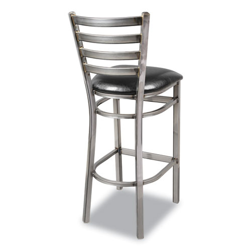 White Horse Series Barstools, Supports Up to 300 lb, 29.5" Seat Height, Black Seat, Industrial Clear-Coat Steel Back/Frame