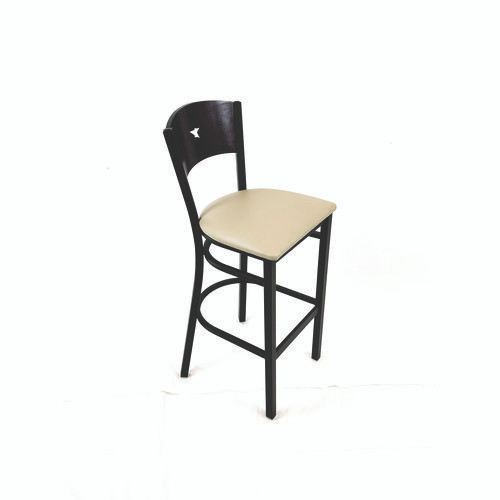 Liberty Series Barstool, Supports Up to 300 lb, 28.5" Seat Height, Taupe Seat, Dark Mahogany Back, Black Base
