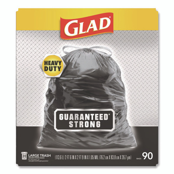 Guaranteed Strong Large Drawstring Trash Bags, Three-Ply, 30 gal, 1.05 mil, 30" x 33", Black, 90/Carton Guaranteed Strong Large Drawstring Trash Bags, Three-Ply, 30 gal, 1.05 mil, 30" x 33", Black, 90/Carton