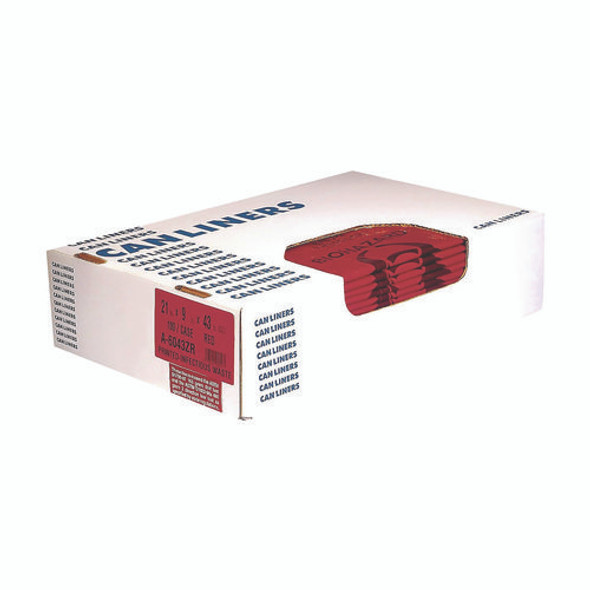 Healthcare Biohazard Printed Low-Density Can Liners, Infectious Waste, 44 gal, 3.2 mil, 37" x 50", Red, Flat Pack, 75/Carton