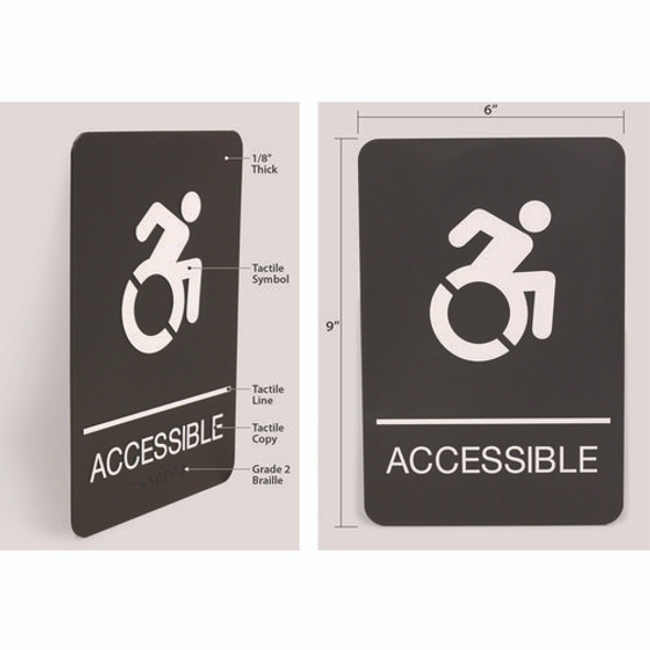 ADA Sign, Accessible, 6 x 9, Black Face, White Graphics