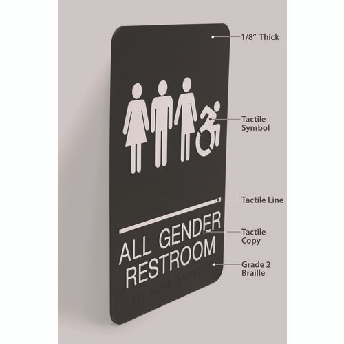 ADA Sign, All Gender Restroom, 6 x 9, Black Face, White Graphics