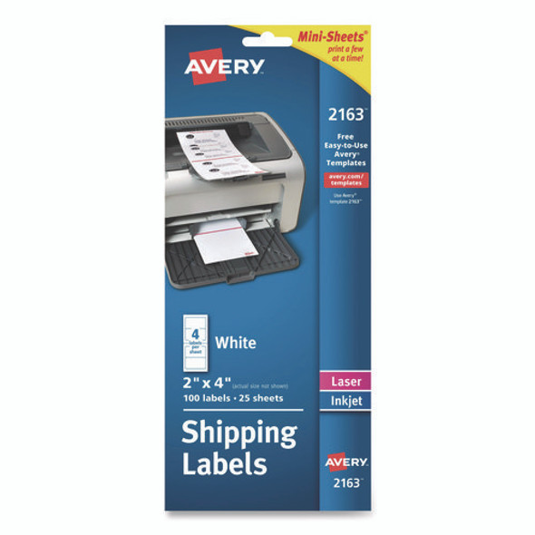 Mini-Sheets Mailing Labels, Inkjet/Laser Printers, 2 x 4, White, 4/Sheet, 25 Sheets/Pack Mini-Sheets Mailing Labels, Inkjet/Laser Printers, 2 x 4, White, 4/Sheet, 25 Sheets/Pack
