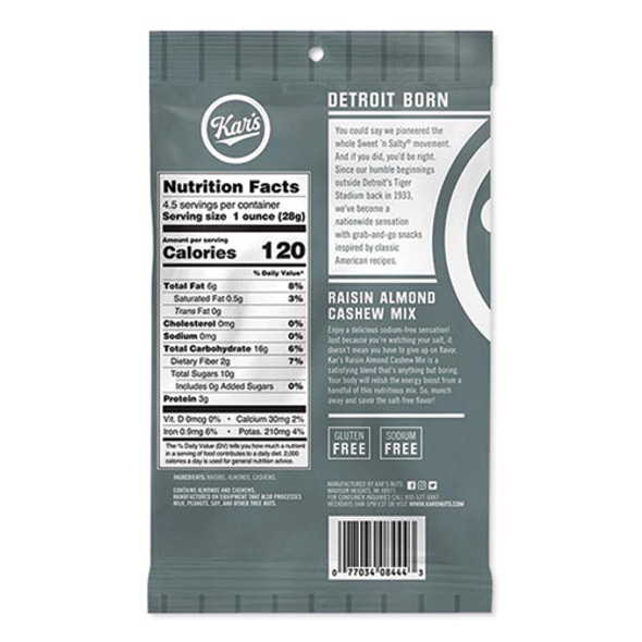 Fresh Harvest Trail Mix, Raisin Almond Cashew, 4.5 oz Bag, 12/Box