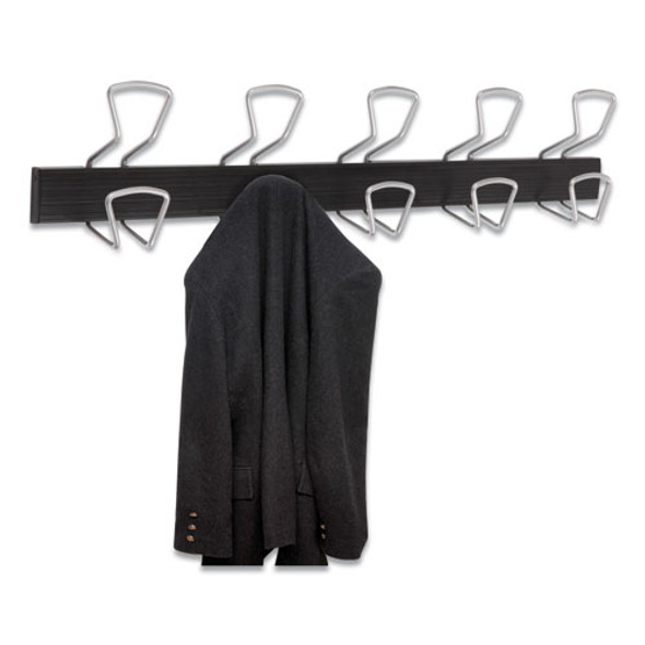 Wall-Mount Coat Hooks, 29.92 x 2.95 x 6.45, Metal, Silver, 22 lb Capacity