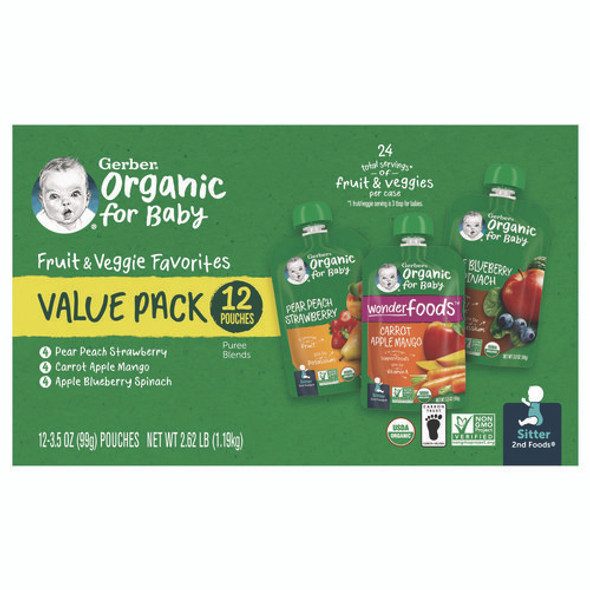 Organic 2nd Foods Baby Food Pouches, Assorted Flavors, 3.5 oz Pouch, 12/Carton