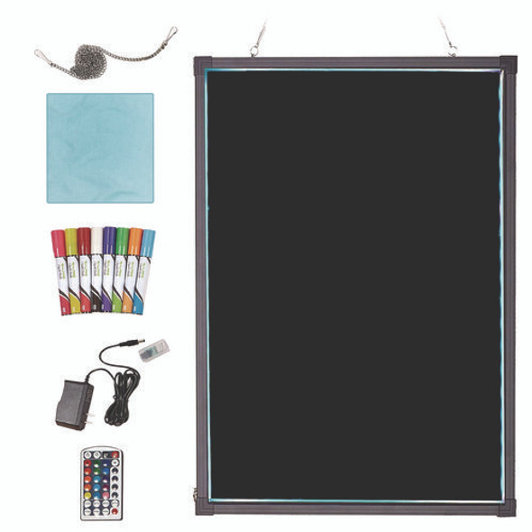 LED Illuminated Hanging Message Writing Board, Black 22" x 30" Surface, Black 23.6" x 31.5" Frame