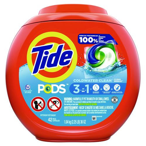 PODS Laundry Detergent, HE Compatible, Clean Breeze, 36 oz Tub, 42 Pacs/Tub