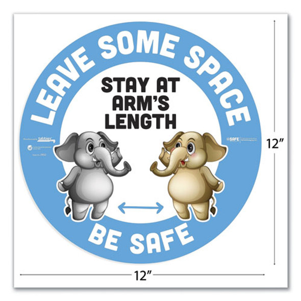 BeSafe Messaging Education Floor Signs, Leave Some Space; Stay At Arms Length; Be Safe, 12" dia, White/Blue, 6/Pack