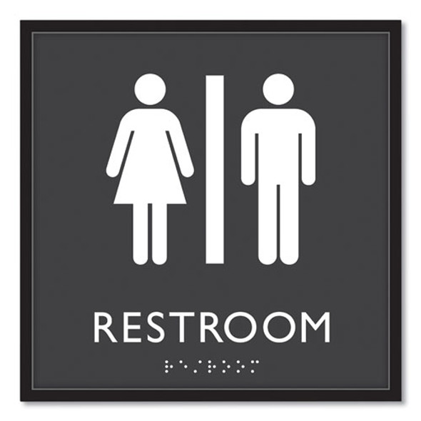 ADA Sign, Unisex Restroom, Plastic, 8 x 8, Clear/White