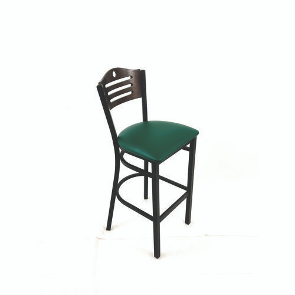 Eagle Series Barstool, Supports Up to 300 lb, 28.5" Seat Height, Green Seat, Dark Walnut Back, Black Base Eagle Series Barstool, Supports Up to 300 lb, 28.5" Seat Height, Green Seat, Dark Walnut Back, Black Base