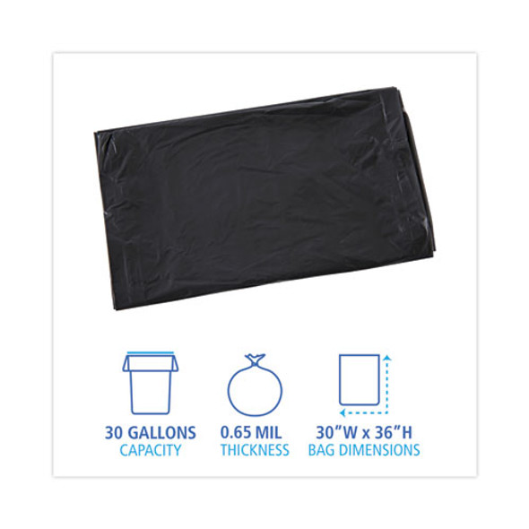 Linear Low Density Industrial Can Liners, 30 gal, 0.65 mil, 30" x 36", Black, Flat Pack, 200/Carton Linear Low Density Industrial Can Liners, 30 gal, 0.65 mil, 30" x 36", Black, Flat Pack, 200/Carton