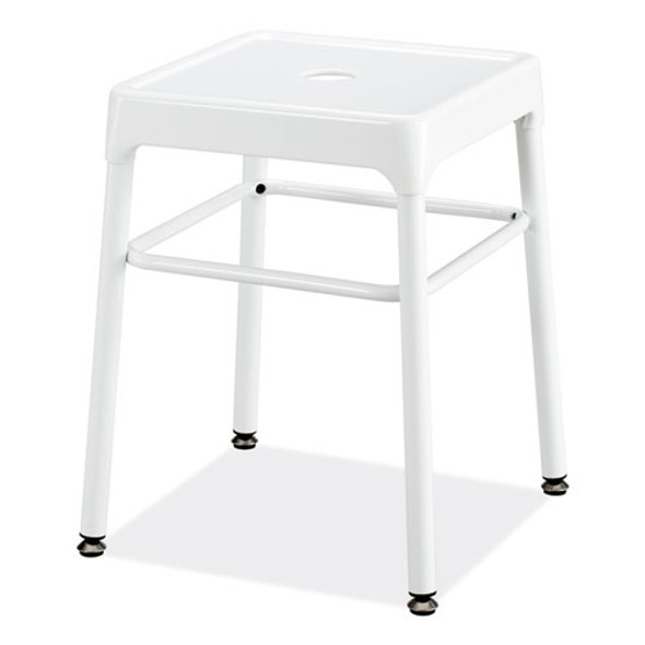 Steel GuestBistro Stool, Backless, Supports Up to 250 lb, 18" Seat Height, White Seat, White Base Steel GuestBistro Stool, Backless, Supports Up to 250 lb, 18" Seat Height, White Seat, White Base