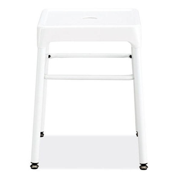 Steel GuestBistro Stool, Backless, Supports Up to 250 lb, 18" Seat Height, White Seat, White Base Steel GuestBistro Stool, Backless, Supports Up to 250 lb, 18" Seat Height, White Seat, White Base