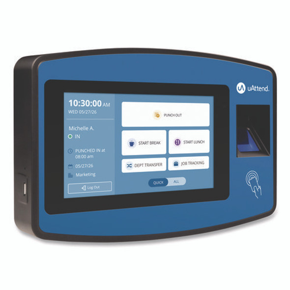 Biometric Fingerprint Touch Tablet Time Clock System, Unlimited Employees, Black/Blue