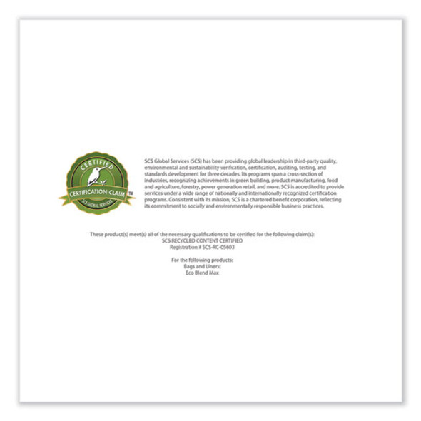 Eco Blend Max Can Liners, 60 gal, 0.8 mil, 38" x 58", Blue, 20 Bags/Roll, 5 Rolls/Carton