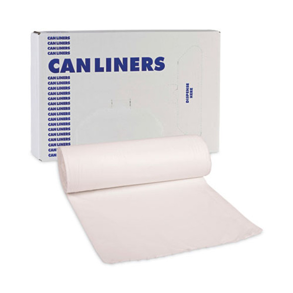 Low-Density Waste Can Liners, 60 gal, 0.5 mil, 38" x 58", White, Perforated Roll, 10 Bags/Roll, 10 Rolls/Carton