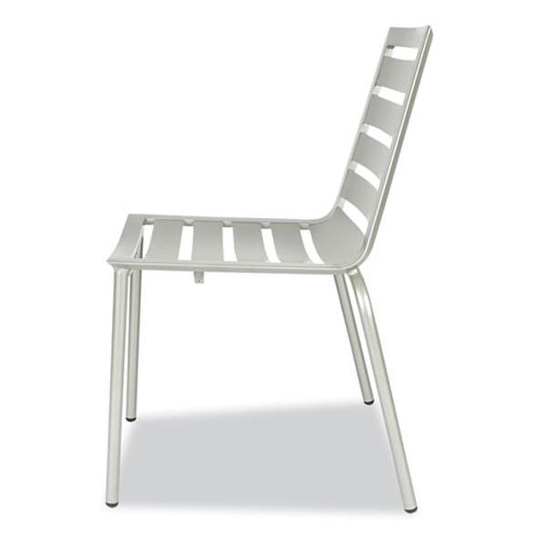 Zarco Series Side Chair, Outdoor-Seating, Supports Up to 300 lb, 18" Seat Height, Silver Seat, Silver Back, Silver Base Zarco Series Side Chair, Outdoor-Seating, Supports Up to 300 lb, 18" Seat Height, Silver Seat, Silver Back, Silver Base