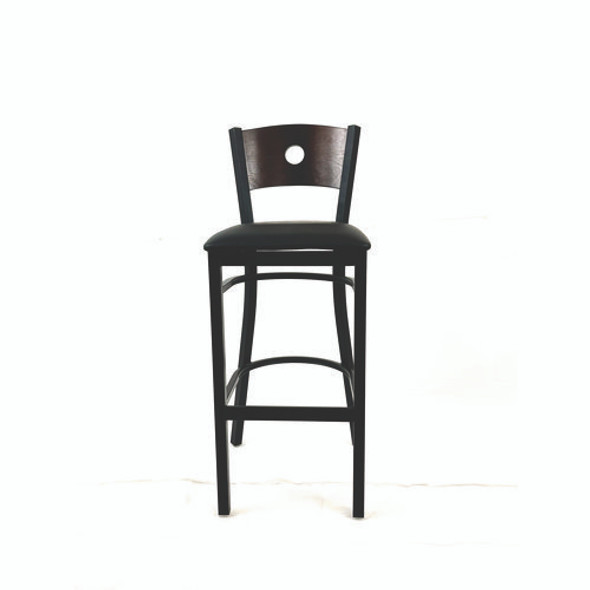Circle Series Barstool, Supports Up to 300 lb, 28.5" Seat Height, Black Seat, Dark Walnut Back, Black Base Circle Series Barstool, Supports Up to 300 lb, 28.5" Seat Height, Black Seat, Dark Walnut Back, Black Base
