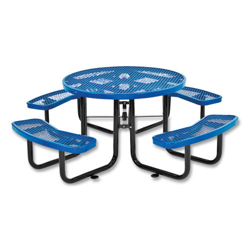 Expanded Steel Picnic Table, Round, 46" Dia x 29.5"h, Blue Top, Blue Base/Legs